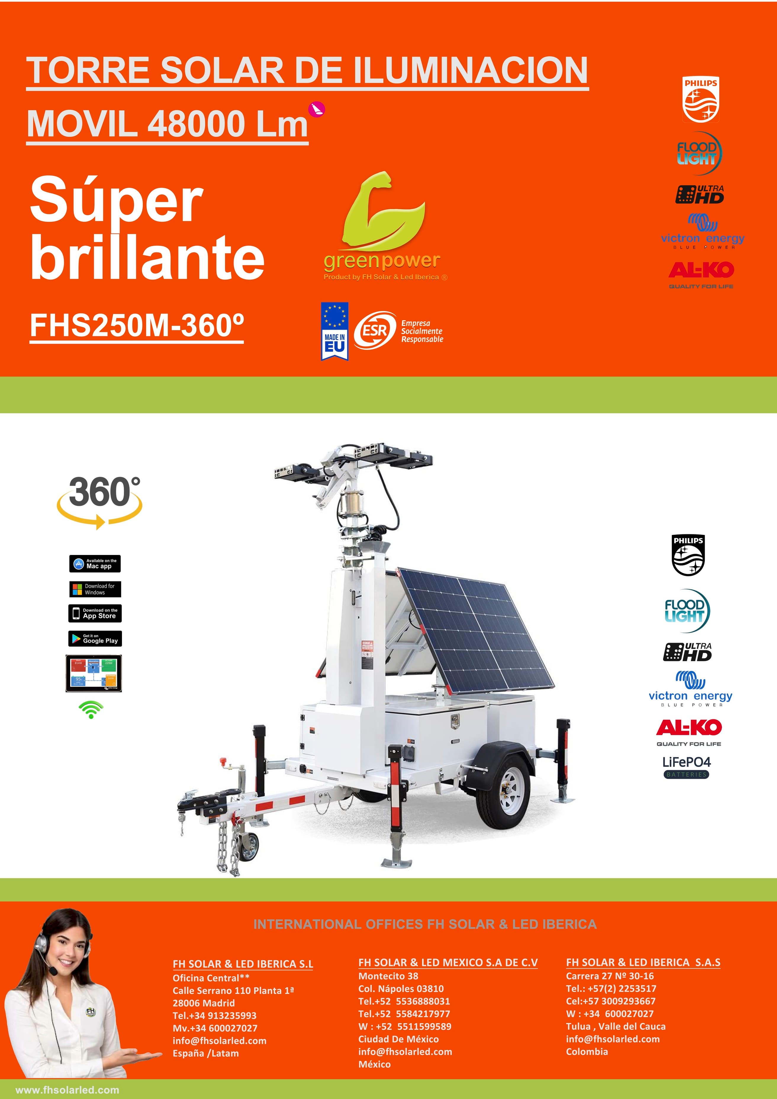 SUPER TORRE SOLAR DE ILUMINACIÓN MÓVIL 360º , GREENPOWER