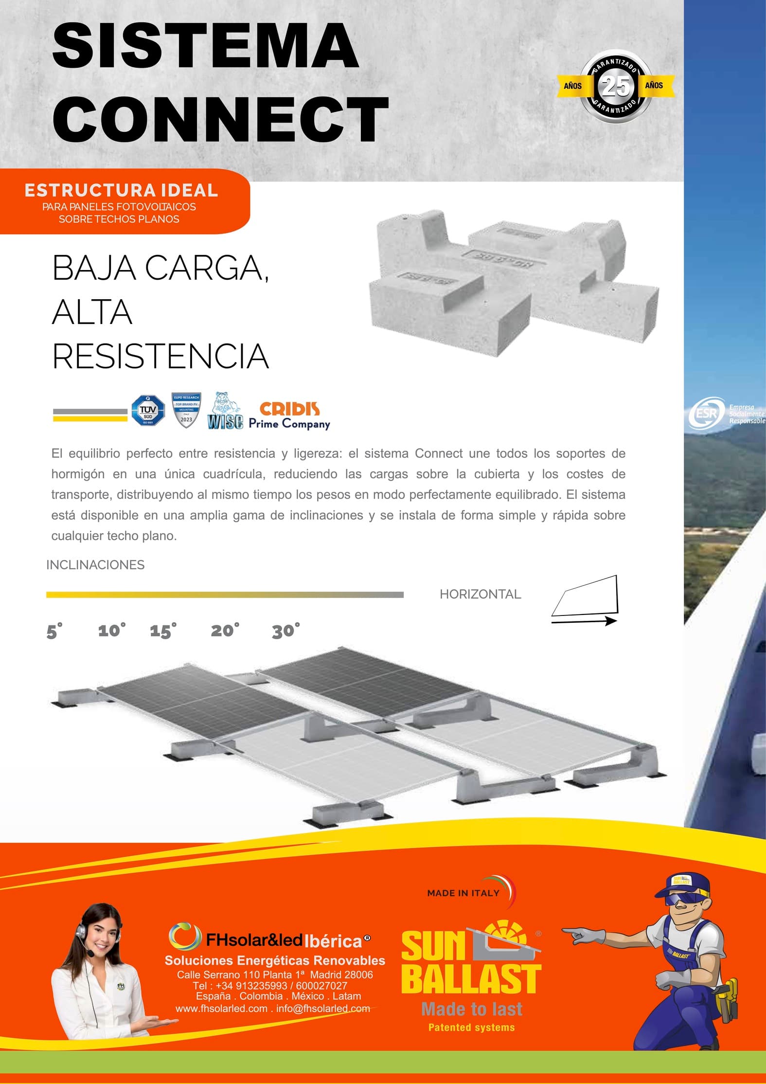 SOPORTE PARA MÓDULOS O PANELES SOLARES , INSTALACIONES EN TECHOS PLANOS , SIN PERFORACIONES